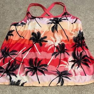 Womens Bathing Suit Top Tankini XXL Tropical Palm Trees Pink